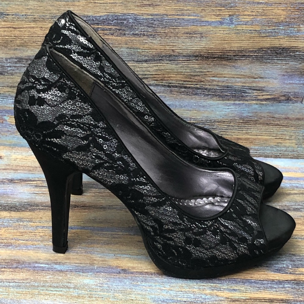 Rampage Gracee Womens Slip On Stiletto Heels Lace Fabric Uppers Size 7 M